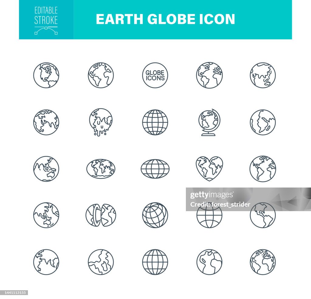 Earth Globe Icons Bearbeitbarer Strich