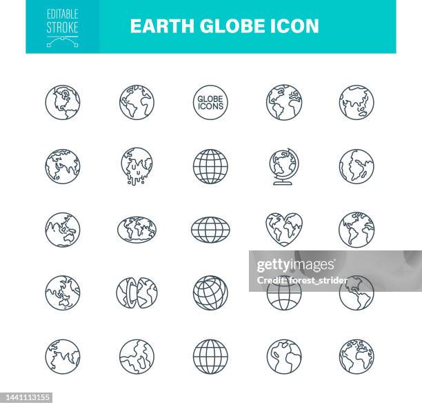 stockillustraties, clipart, cartoons en iconen met earth globe icons editable stroke - planeet aarde