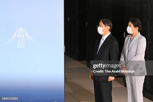 Emperor Naruhito and Empress Masako inspect super computer Fugaku at the RIKEN Center for Computational Science on November 12, 2022 in Kobe, Hyogo,...