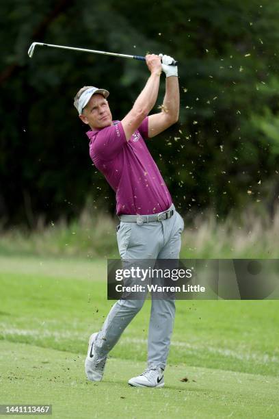 Luke Donald of England plays his second shot from the 6th hole during Day Four of the Nedbank Golf Challenge at Gary Player CC on November 13, 2022...