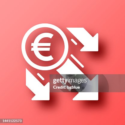 Euro decrease. Icon on Red background with shadow Euro decrease. Icon on Red background with shadow