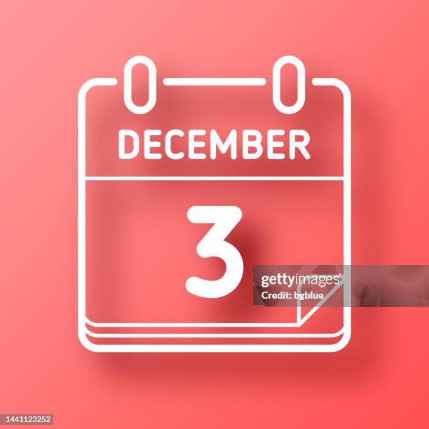 december 3. icon on red background with shadow - three levels stock illustrations