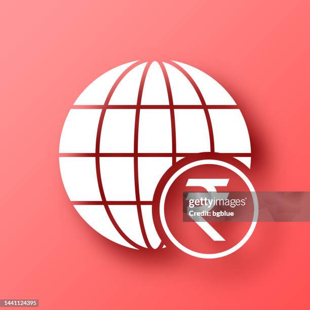 globe with indian rupee sign. icon on red background with shadow - 20 rupee note stock illustrations