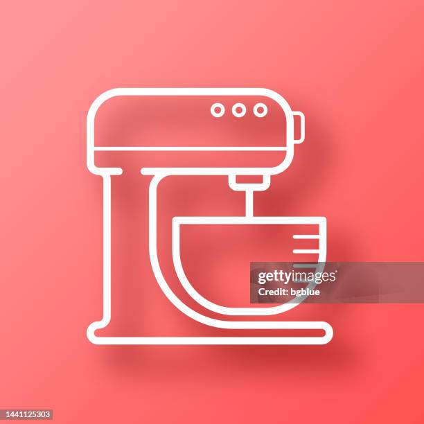 stand mixer. icon on red background with shadow - egg beater stock illustrations