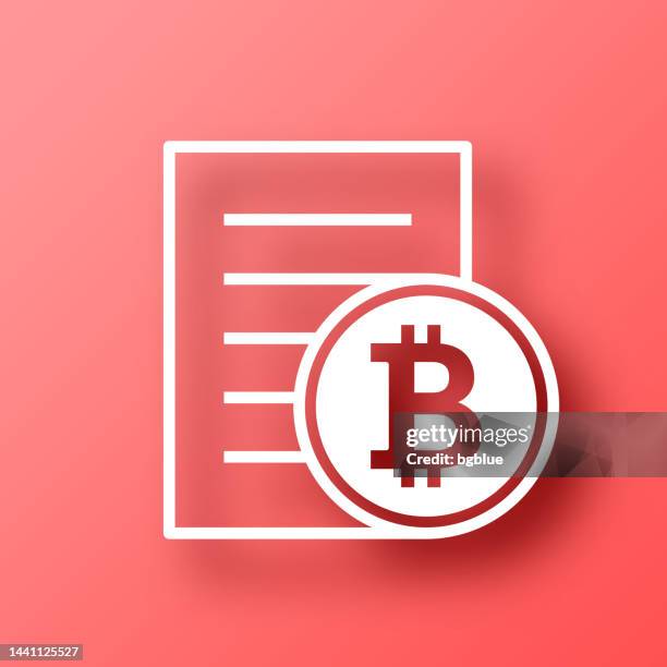 bill or invoice in bitcoins. icon on red background with shadow - receipt isolated stock illustrations