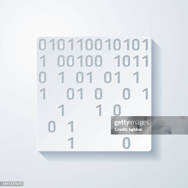 falling binary code. icon with paper cut effect on blank background - binary code white background stock illustrations