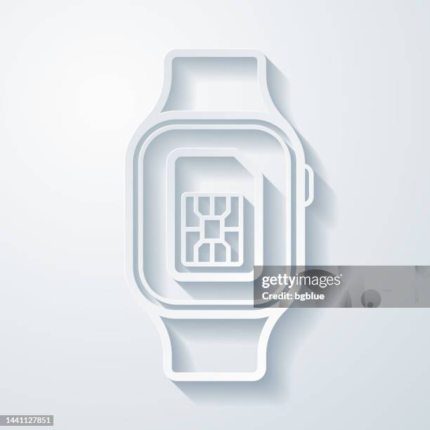 smartwatch with sim card. icon with paper cut effect on blank background - chips on paper stock illustrations