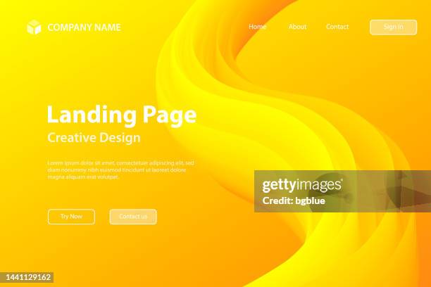 landing page template - fluid abstract design on orange gradient background - yellow background stock illustrations