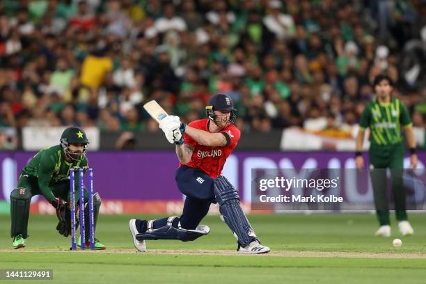 Ben Stokes of England bats during the ICC Men's T20 World Cup Final match between Pakistan and England at the Melbourne Cricket Ground on November...
