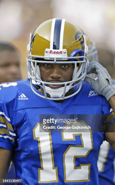 Defensive back Bernard Lay of the University of Pittsburgh Panthers looks on from the sideline during a college football game against the Youngstown...