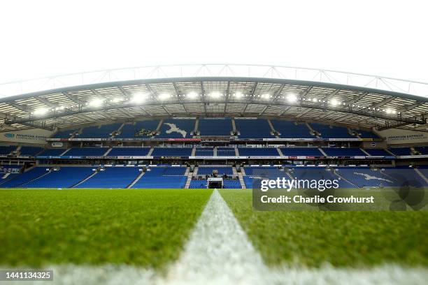 General view inside the stadium prior to the Premier League match between Brighton & Hove Albion and Aston Villa at American Express Community...