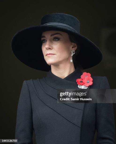 Catherine, Princess of Wales during the National Service Of Remembrance at The Cenotaph on November 13, 2022 in London, England.