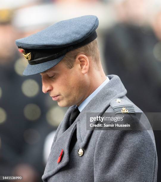 Prince William, Prince of Wales during the National Service Of Remembrance at The Cenotaph on November 13, 2022 in London, England.