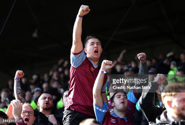Burnley fans shows their support prior to the Sky Bet Championship between Burnley and Blackburn Rovers at Turf Moor on November 13, 2022 in Burnley,...