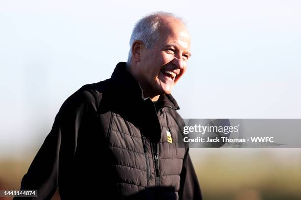 Former Wolves player Steve Bull looks on ahead of the Vitality Women FA Cup First Round match between Shrewsbury Town Women and Wolverhampton...