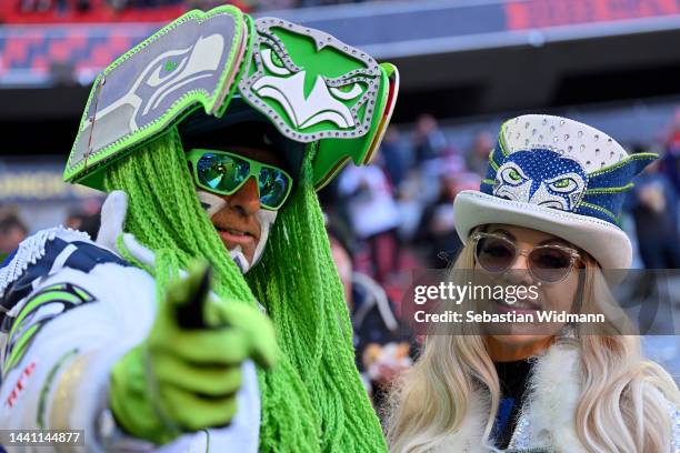 Seattle Seahawks fans show their support prior to the NFL match between Seattle Seahawks and Tampa Bay Buccaneers at Allianz Arena on November 13,...