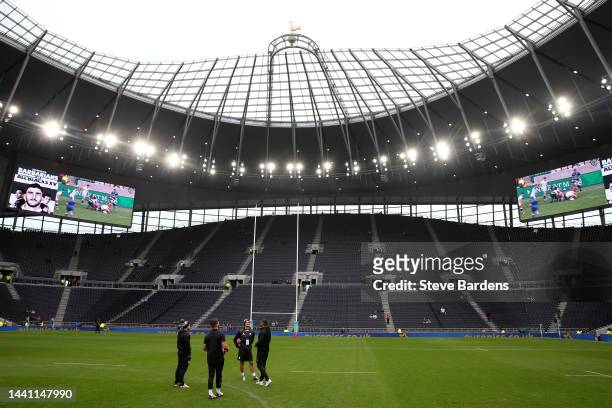 General view as Barbarian players inspect the pitch ahead of the Killik Cup match between Barbarians and New Zealand All Blacks XV at Tottenham...
