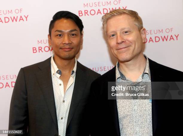 Ken Ithiphol and Anthony Rapp pose at The Museum of Broadway Opening Night at The Museum of Broadway on November 12, 2022 in New York City.