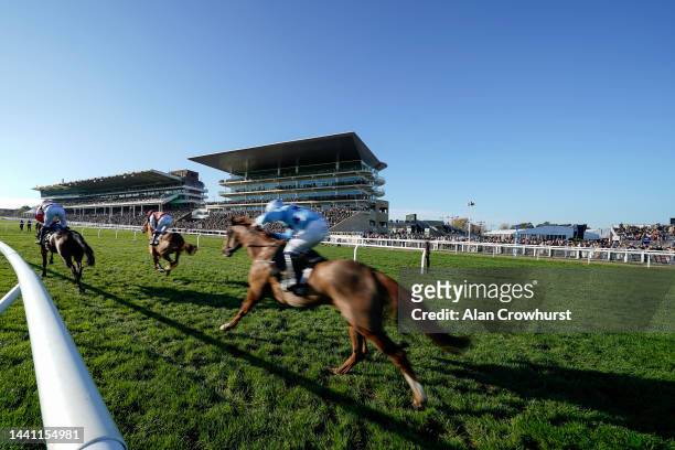 General view as runners pass the grandstands during The mallardjewellers.com Novices' Chase at Cheltenham Racecourse on November 13, 2022 in...