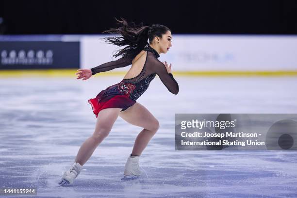 Gabrielle Daleman of Canada competes in the Women's Free Skating during the ISU Grand Prix of Figure Skating at iceSheffield on November 13, 2022 in...