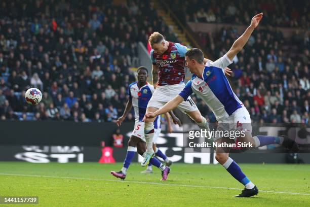 Ashley Barnes of Burnley scores their side's first goal during the Sky Bet Championship between Burnley and Blackburn Rovers at Turf Moor on November...