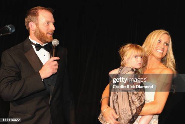 Host Ryan Dempster, daughter Riley Dempster and Jenn Dempster during the 2012 Dempster Foundation casino night at Palmer House Hotel on May 9, 2012...