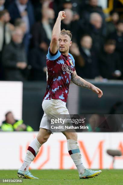 Ashley Barnes of Burnley celebrates after scoring their side's third goal during the Sky Bet Championship between Burnley and Blackburn Rovers at...