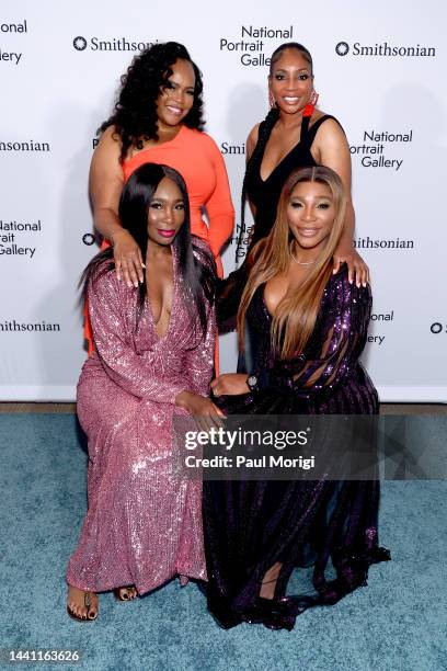 Venus Williams, Isha Price, Lyndrea Price and Serena Williams attend the 2022 Portrait Of A Nation Gala on November 12, 2022 in Washington, DC.