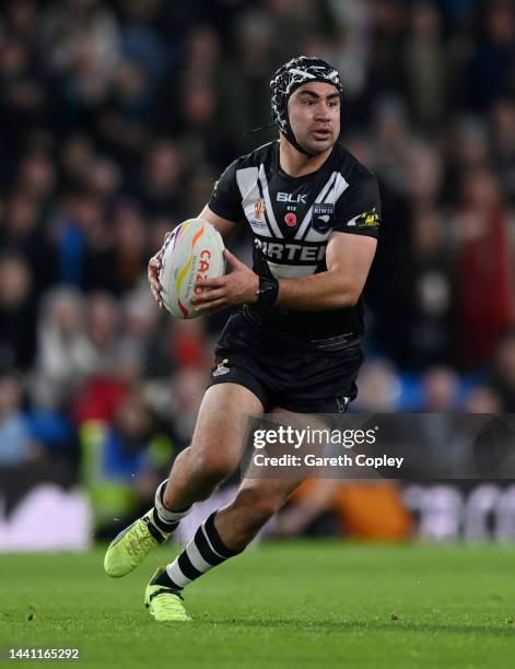 Jahrome Hughes of New Zealand during the Rugby League World Cup Semi-Final match between Australia and New Zealand at Elland Road on November 11,...