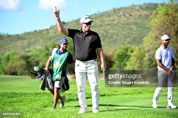 Ryan Fox of New Zealand reacts on the 15th hole during Day Four of the Nedbank Golf Challenge at Gary Player CC on November 13, 2022 in Sun City,...