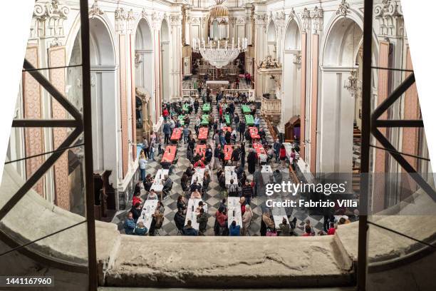 View from above of the traditional St Elisabeth's Day lunch prepared and served for the most needy by the Secular Franciscan fraternities in...