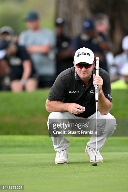 Ryan Fox of New Zealand prepares to play his putt shot from the 16th hole during Day Four of the Nedbank Golf Challenge at Gary Player CC on November...