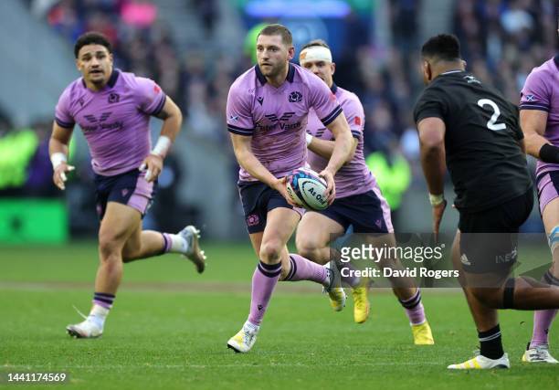 Finn Russell of Scotland breaks with the ball during the Autumn International match between Scotland and New Zealand All Blacks at Murrayfield...