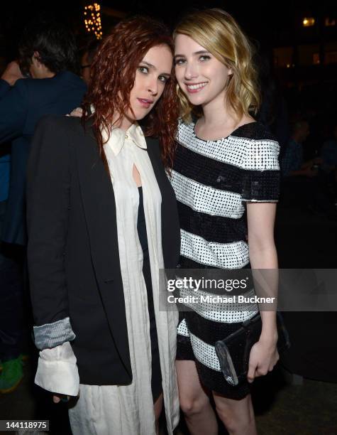 Actress Rumer Willis and actress Emma Roberts attend the NYLON Magazine and Tommy Girl Annual May Young Hollywood Issue Party at Hollywood Roosevelt...