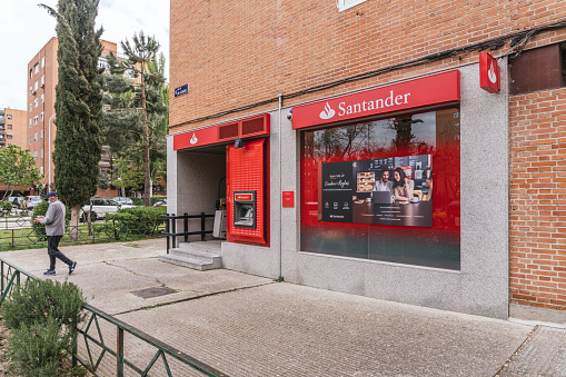 Facade of a Santander Bank in Madrid, Spain
