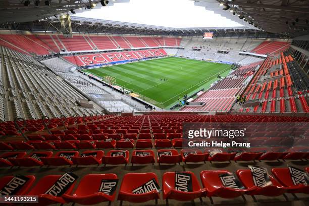 General view inside the Eropapark-stadium prior the Bundesliga match between Sport-Club Freiburg and 1. FC Union Berlin at Europa-Park Stadion on...