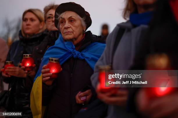 Family members of soldiers of the Azov regiment attend a memorial event called "Mystery" in Urzuf in St Sophia Square on November 13, 2022 in Kyiv,...