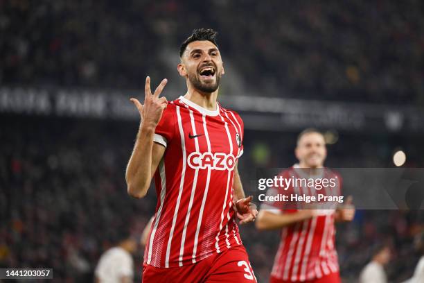 Vincenzo Grifo of Freiburg celebrates after scoring his team's third goal during the Bundesliga match between Sport-Club Freiburg and 1. FC Union...
