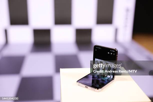 General view of the Galaxy Z Flip4 by Samsung ahead of the MTV Europe Music Awards 2022 held at ISS Dome on November 13, 2022 in Duesseldorf, Germany.