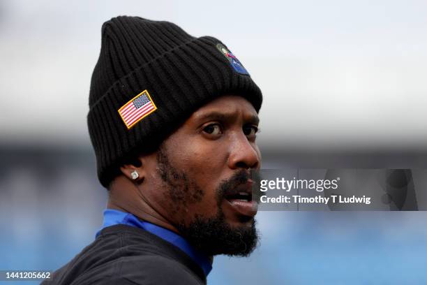 Von Miller of the Buffalo Bills looks onward before his game against the Minnesota Vikings at Highmark Stadium on November 13, 2022 in Orchard Park,...