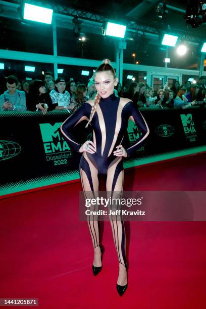 Becca Dudley attends the MTV Europe Music Awards 2022 held at PSD Bank Dome on November 13, 2022 in Duesseldorf, Germany.