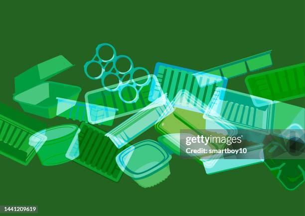 plastic food containers, trays or packaging - packing peanuts stock illustrations