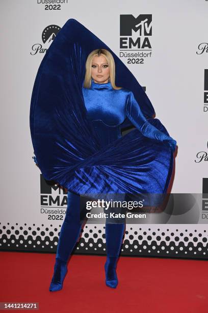 Bebe Rexha attends the red carpet during the MTV Europe Music Awards 2022 held at PSD Bank Dome on November 13, 2022 in Duesseldorf, Germany.