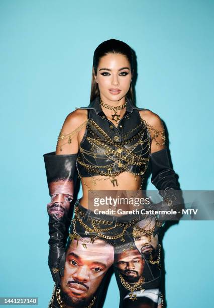 Noa Kirel poses during a portrait session during the MTV Europe Music Awards 2022 held at PSD Bank Dome on November 13, 2022 in Duesseldorf, Germany.