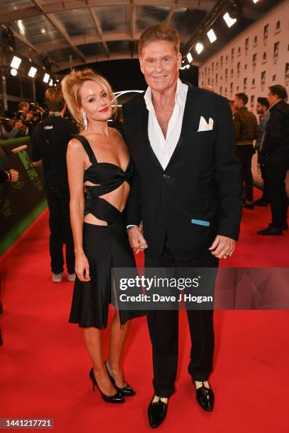 Hayley Roberts and David Hasslehoff attend the red carpet during the MTV Europe Music Awards 2022 held at PSD Bank Dome on November 13, 2022 in...
