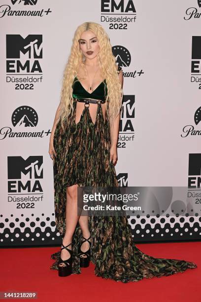 Ava Max attends the red carpet during the MTV Europe Music Awards 2022 held at PSD Bank Dome on November 13, 2022 in Duesseldorf, Germany.