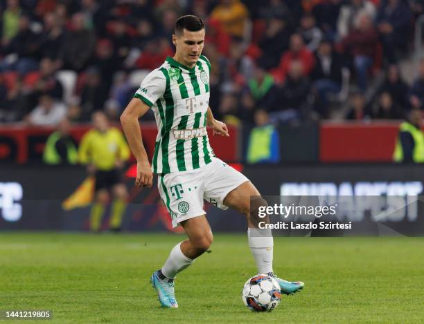 Amer Gojak of Ferencvarosi TC controls the ball during the Hungarian OTP Bank Liga match between Budapest Honved and Ferencvarosi TC at Bozsik Arena...