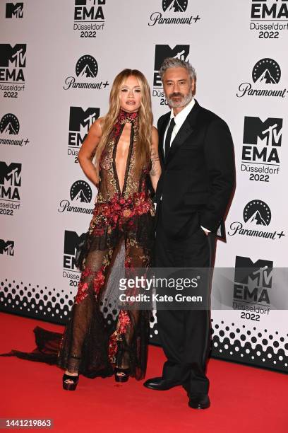 Rita Ora and Taika Waititi attend the red carpet during the MTV Europe Music Awards 2022 held at PSD Bank Dome on November 13, 2022 in Duesseldorf,...
