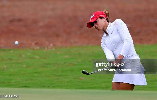 Gabby Lopez of Mexico chips on the first hole during the final round of the Pelican Women's Championship at Pelican Golf Club on November 13, 2022 in...