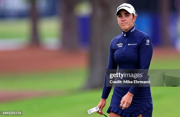 Maria Fassi of Mexico reacts to a putt on the first hole during the final round of the Pelican Women's Championship at Pelican Golf Club on November...